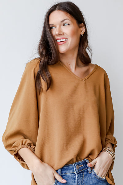Blouse in camel front view