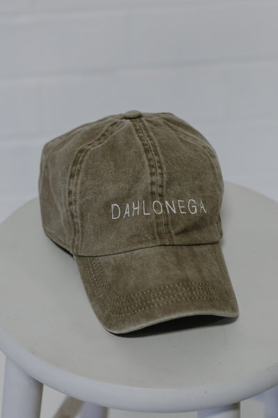 Dahlonega Embroidered Hat in khaki flat lay