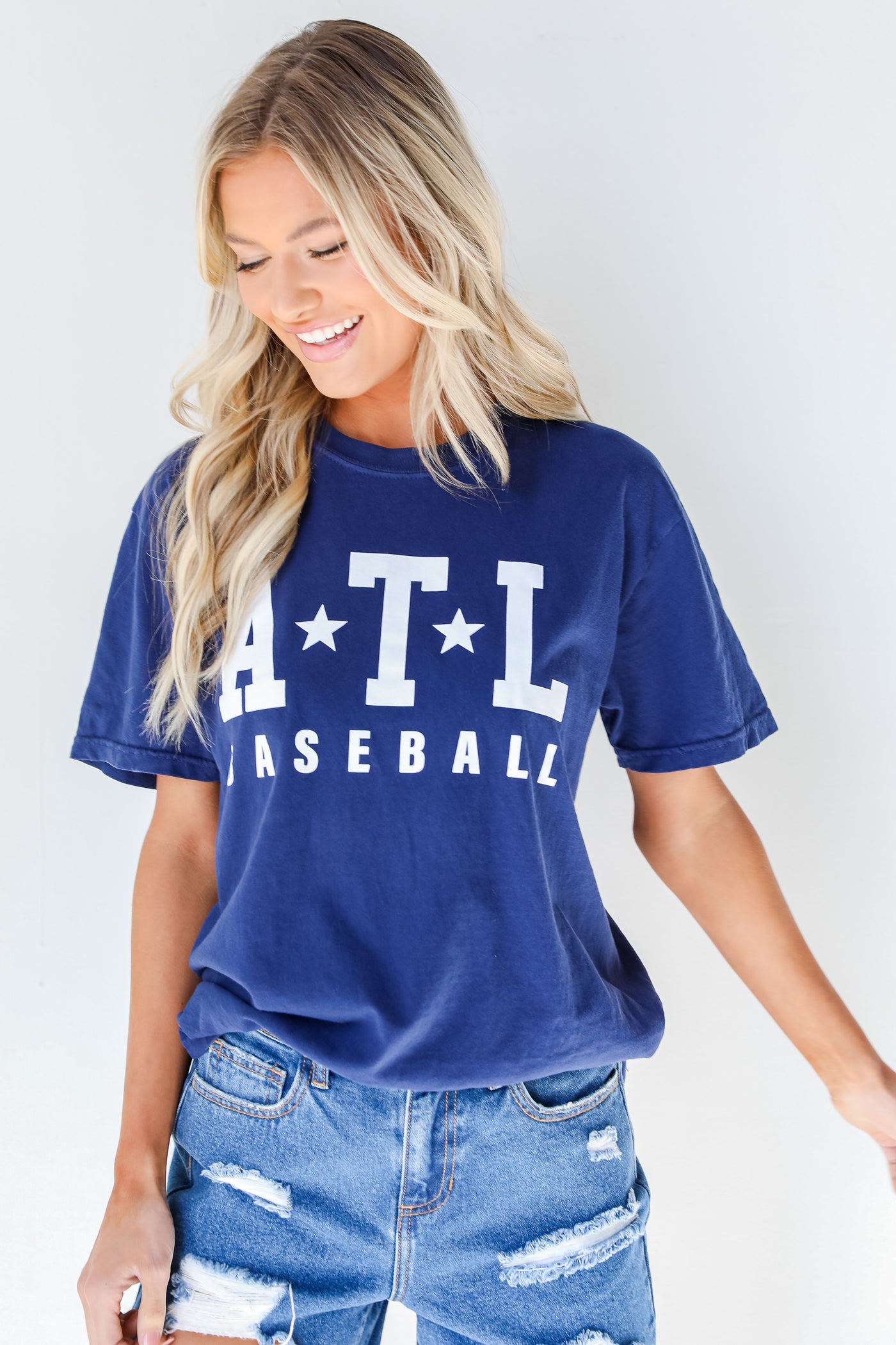 Navy ATL Baseball Star Tee
