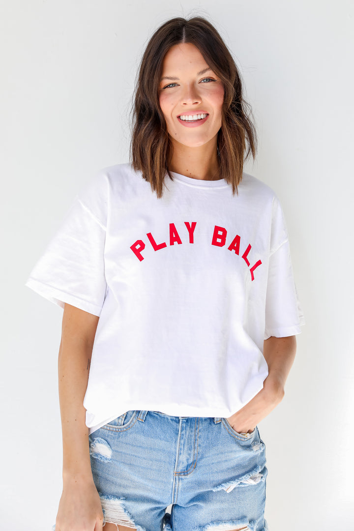 Red Play Ball Tee on model