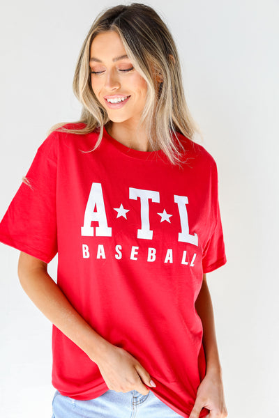 Red ATL Baseball Star Tee front view