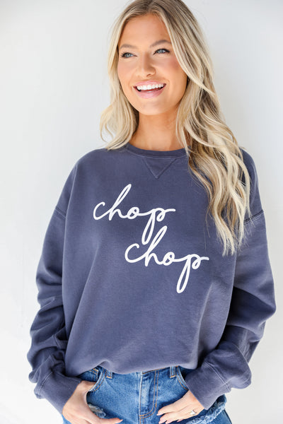 Navy Chop Chop Script Pullover front view