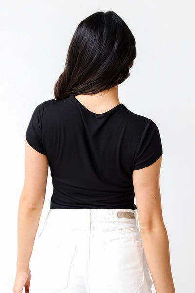 black basic short sleeve bodysuit back view
