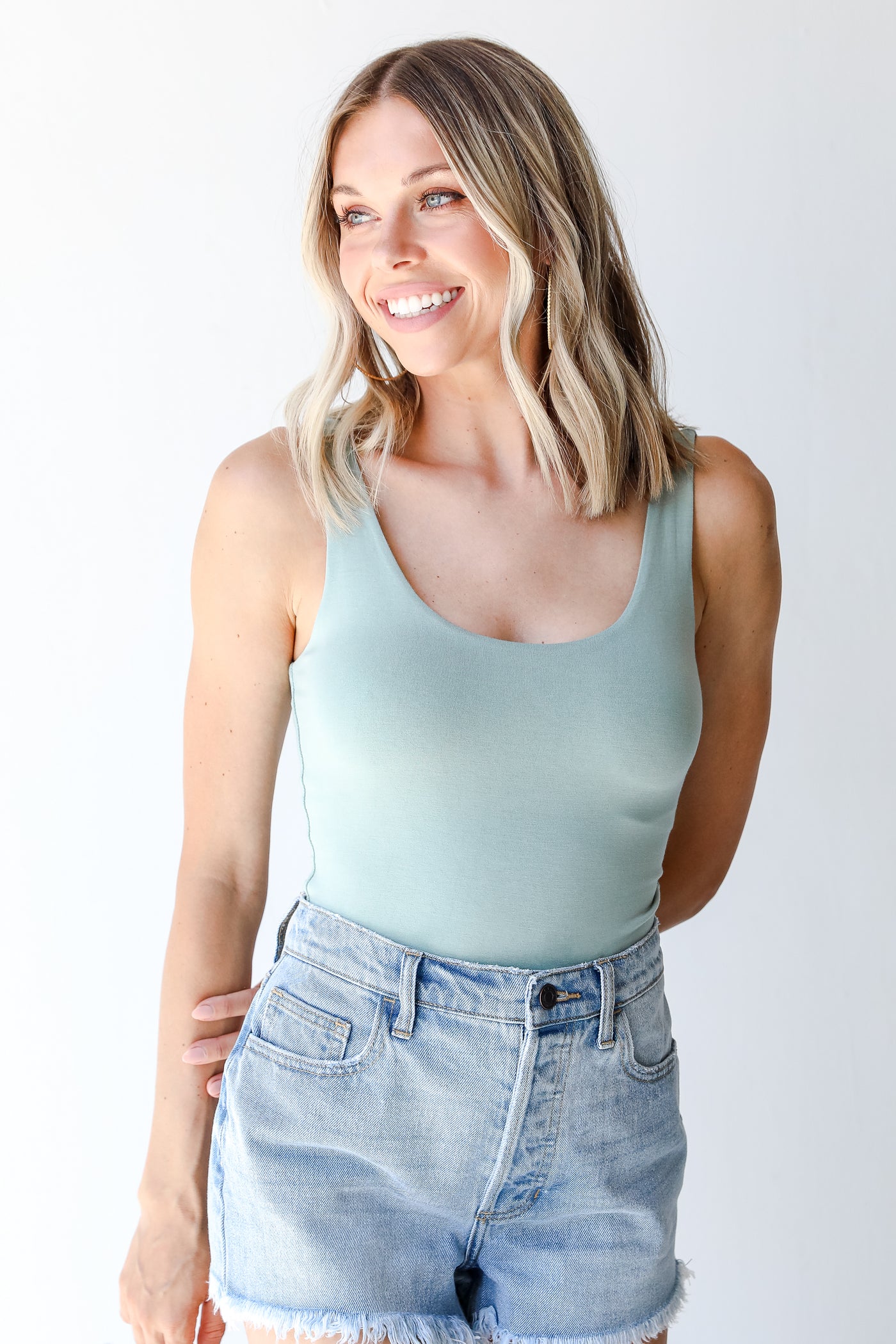 Basic Everyday Tank in sage on model