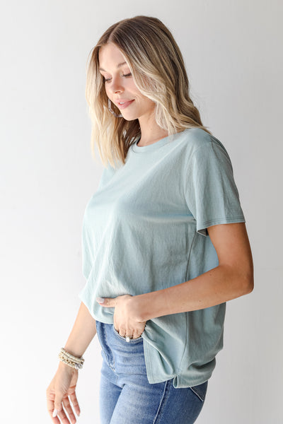 Basic Tee in sage side view