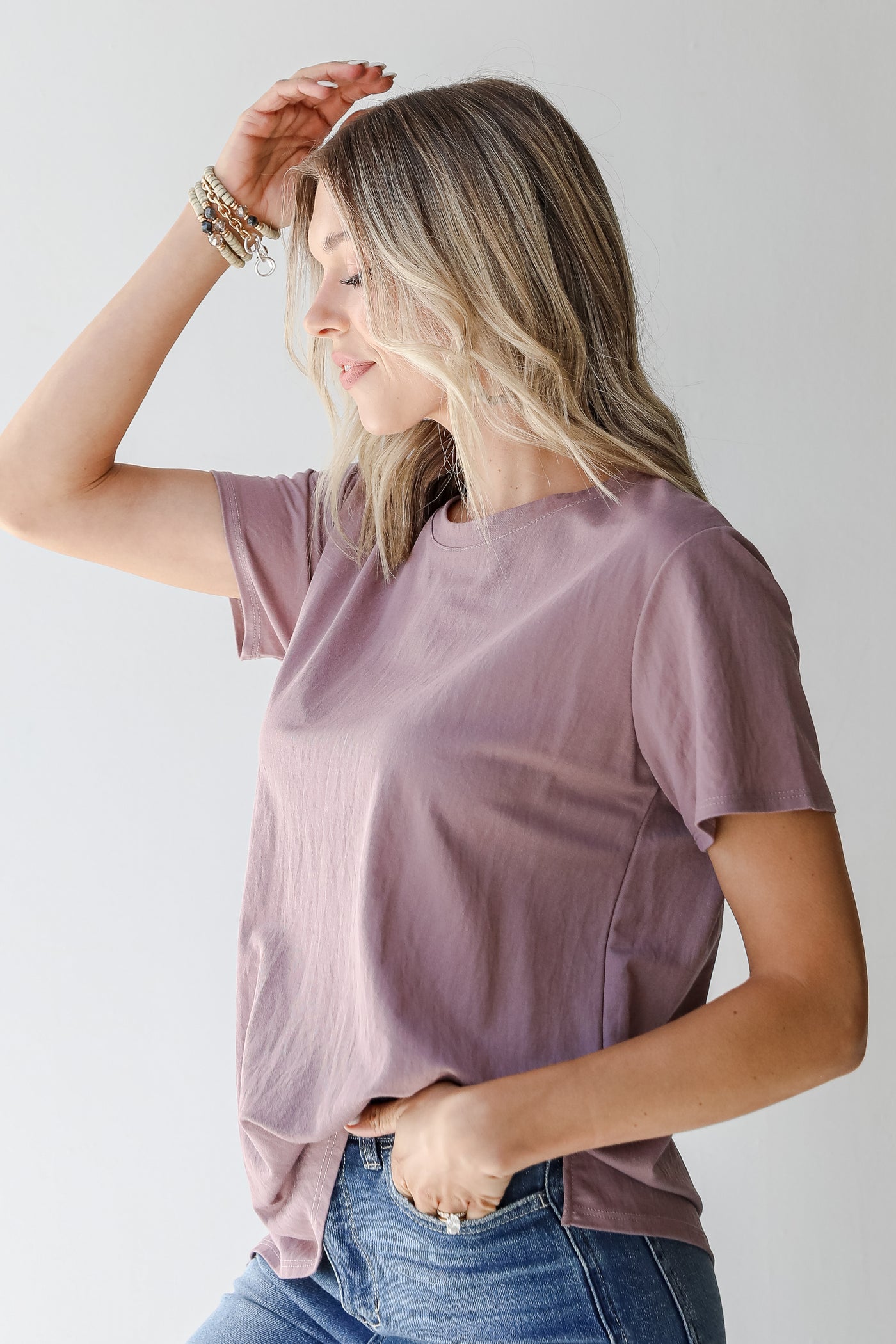 Basic Tee in lavender side view
