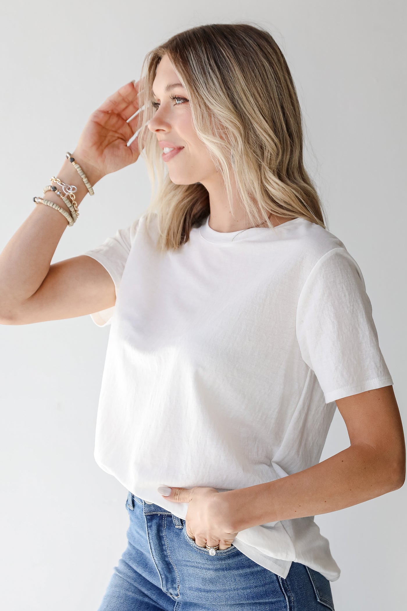 Basic Tee in ivory side view