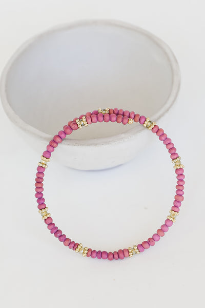 pink Beaded Bracelet flat lay