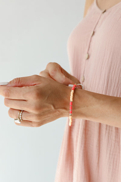 Beaded Bracelet in red on model