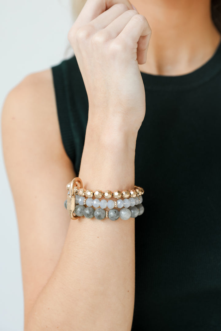 Beaded Bracelet Set in grey on model