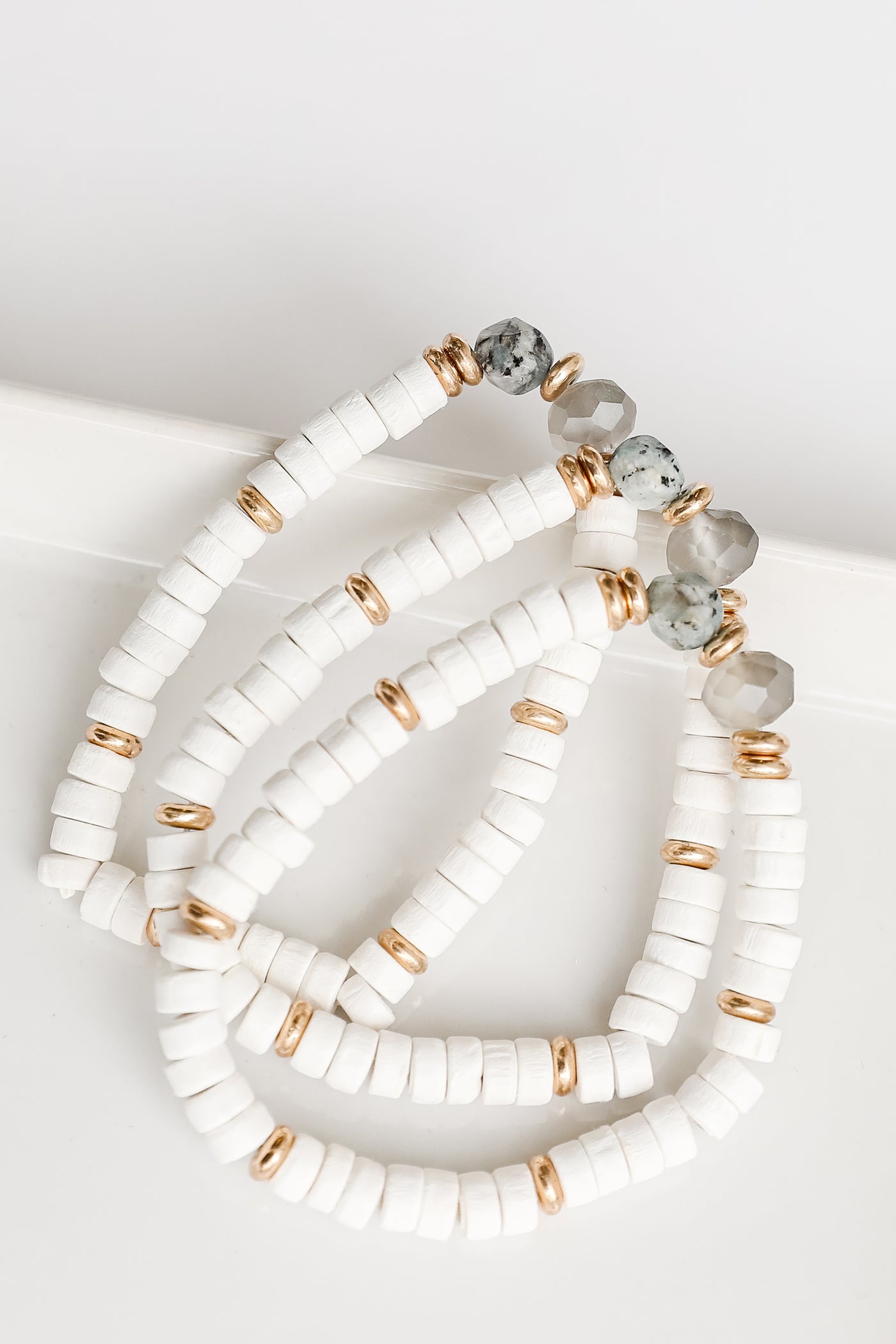 Beaded Bracelet Set in white flat lay