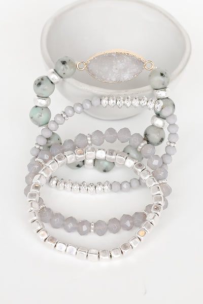 grey Stone Beaded Bracelet Set flat lay