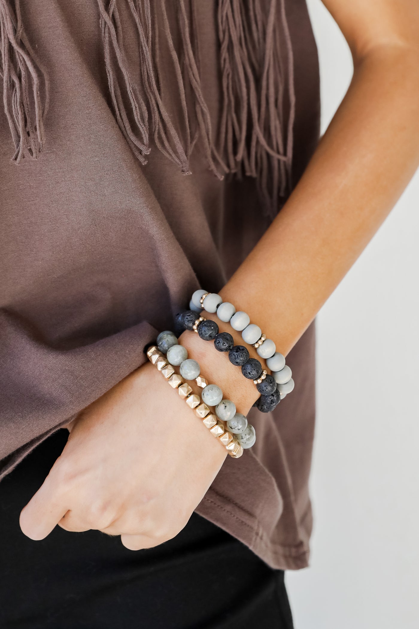 Beaded Bracelet Set in grey
