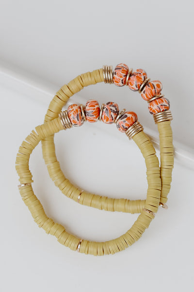 Beaded Bracelet Set in mustard flat lay