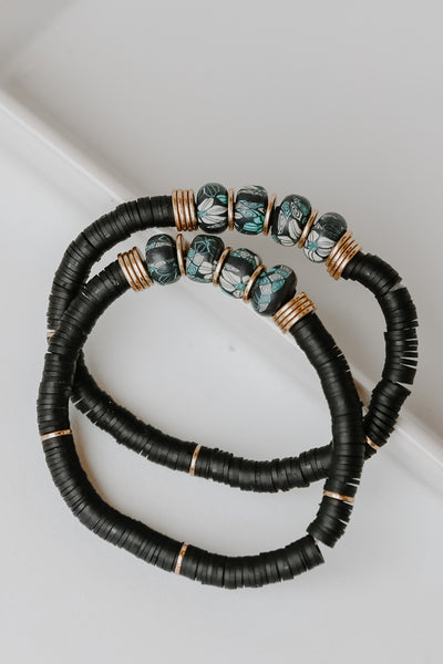 Beaded Bracelet Set in black flat lay