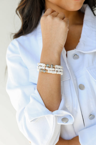 Beaded Bracelet Set in white