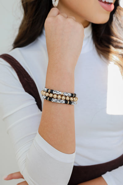 black Beaded Bracelet Set on model