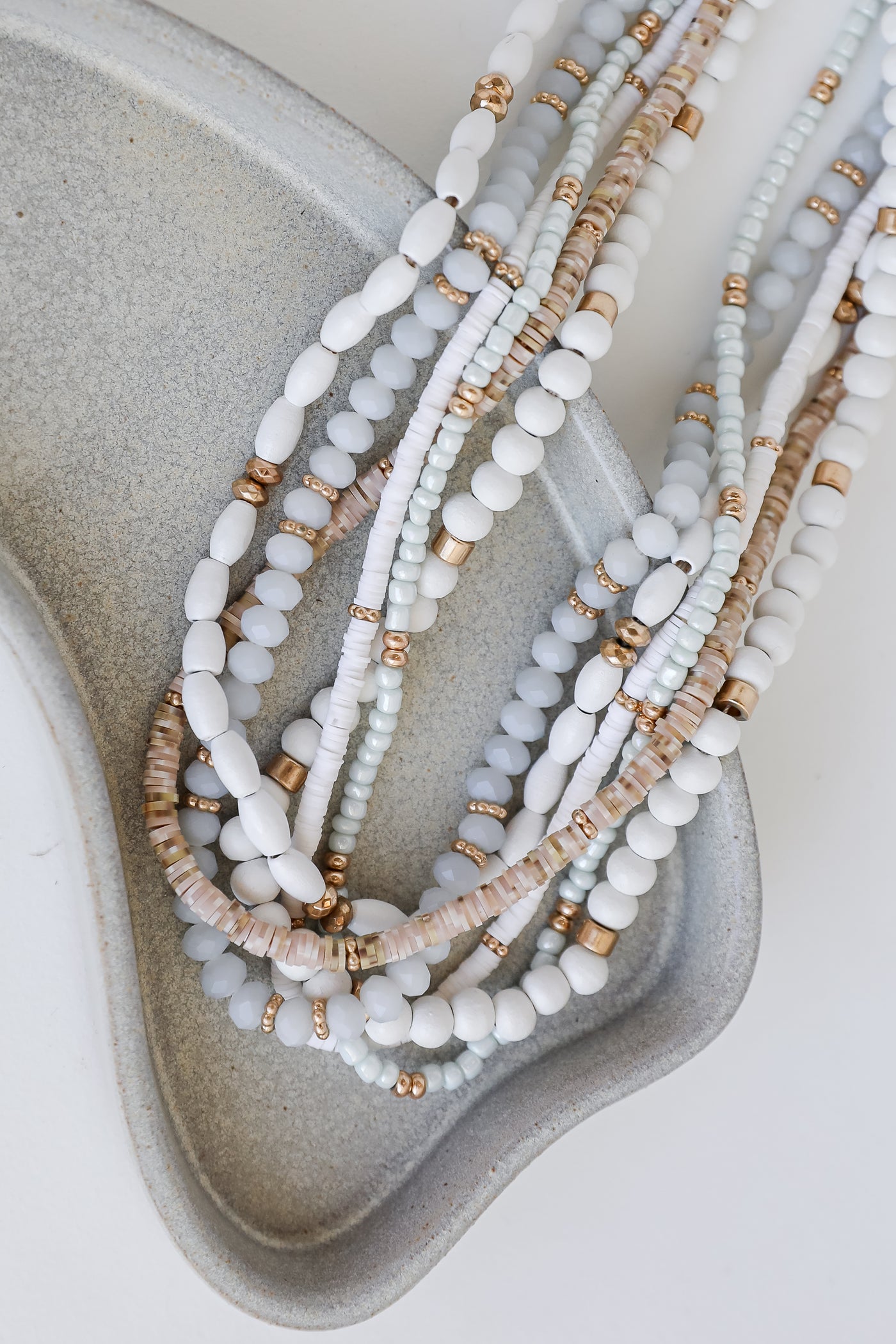 white Beaded Layered Necklace