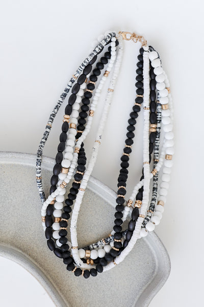 black Beaded Layered Necklace flat lay