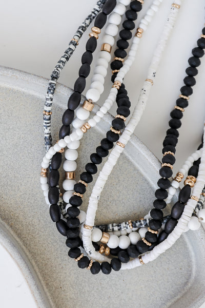 black Beaded Layered Necklace close up