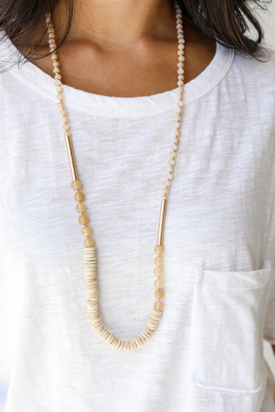Beaded Necklace in natural on model