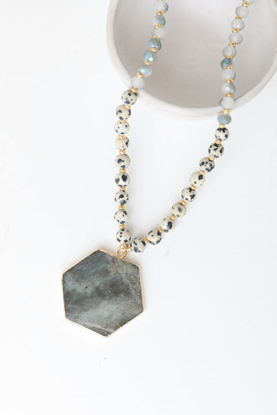 grey Beaded Stone Necklace