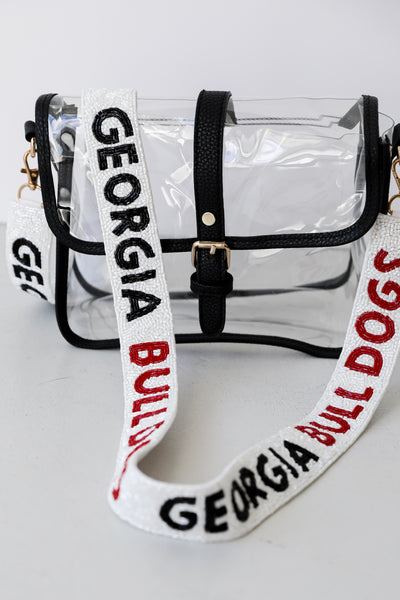 white Georgia Bulldogs Beaded Strap on clear bag