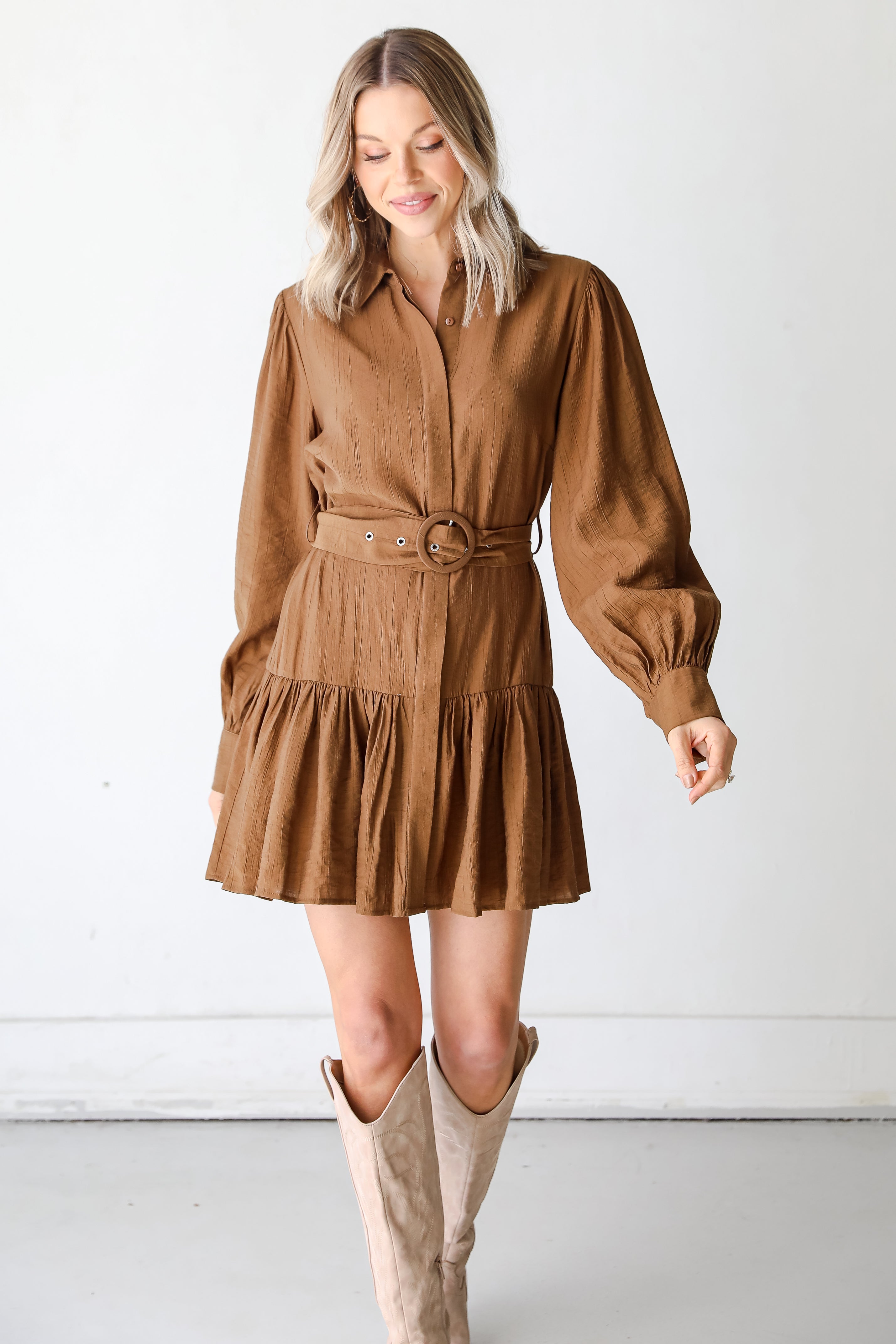 Belted Mini Dress front view