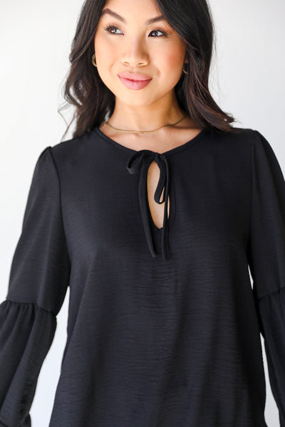 black bell sleeve Blouse front view