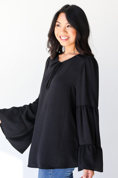black bell sleeve Blouse side view