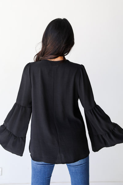 black bell sleeve Blouse back view