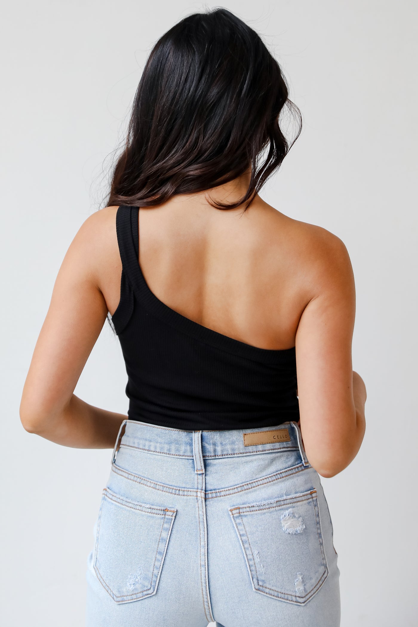 black One-Shoulder Bodysuit back view