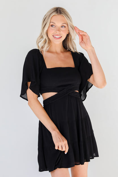 black Cutout Mini Dress front view