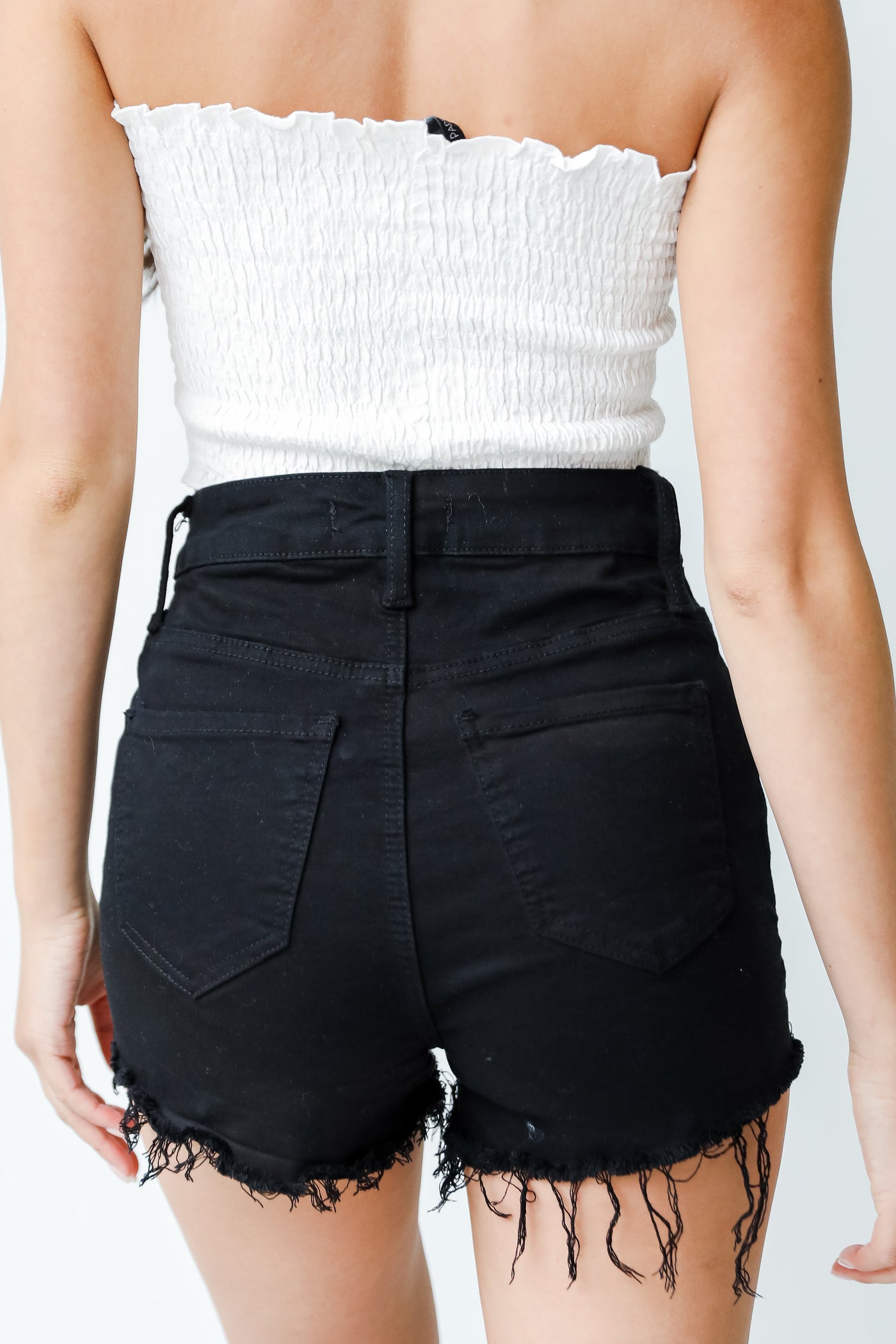 Black Distressed Denim Shorts back view