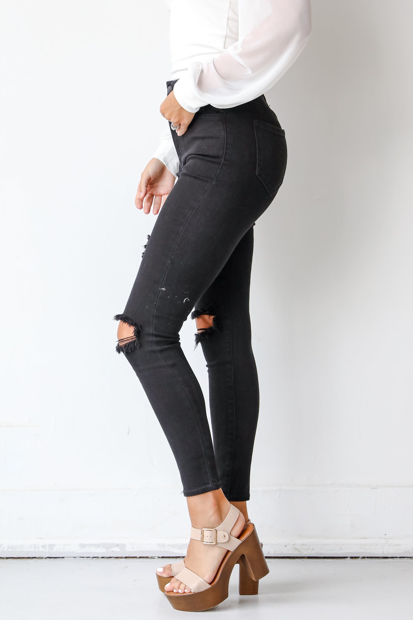 Black Distressed Skinny Jeans side view
