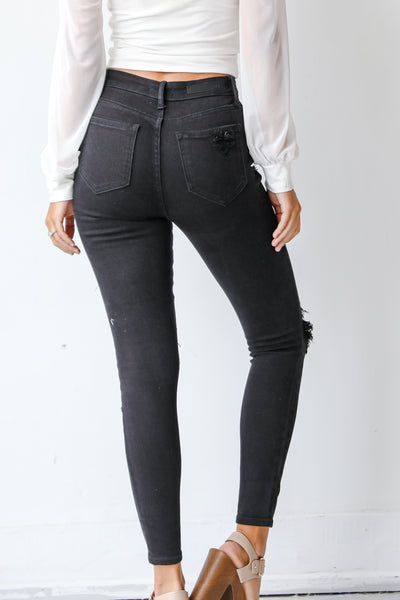 Black Distressed Skinny Jeans back view