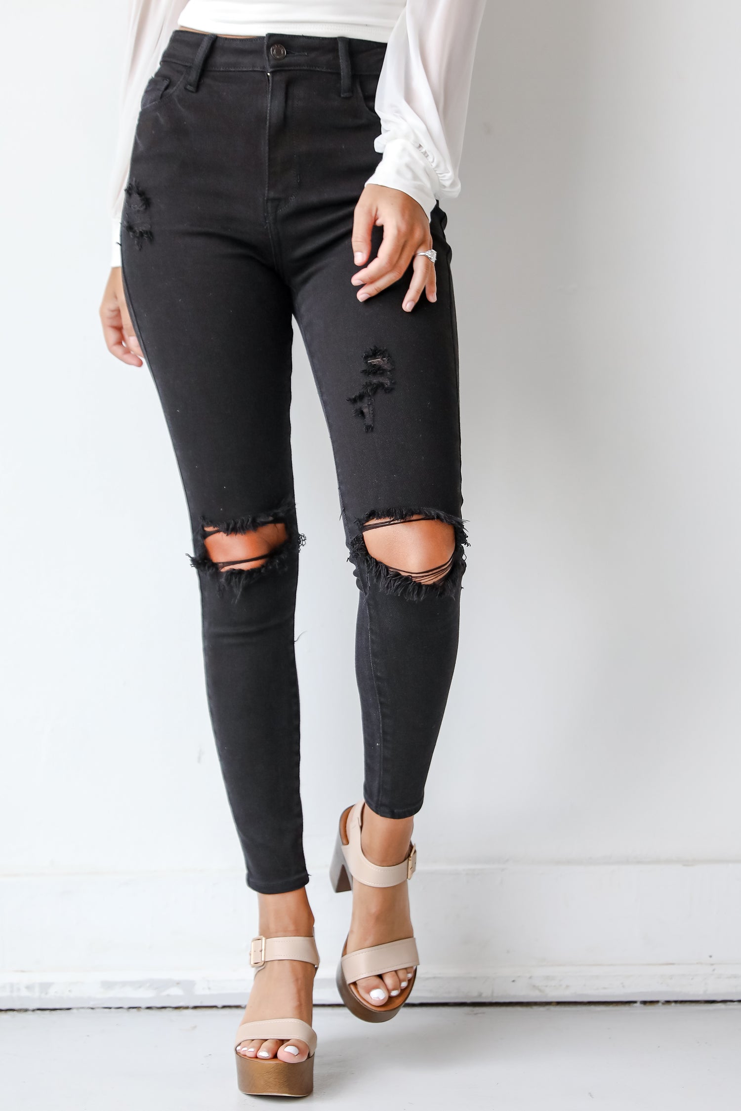 Black Distressed Skinny Jeans close up