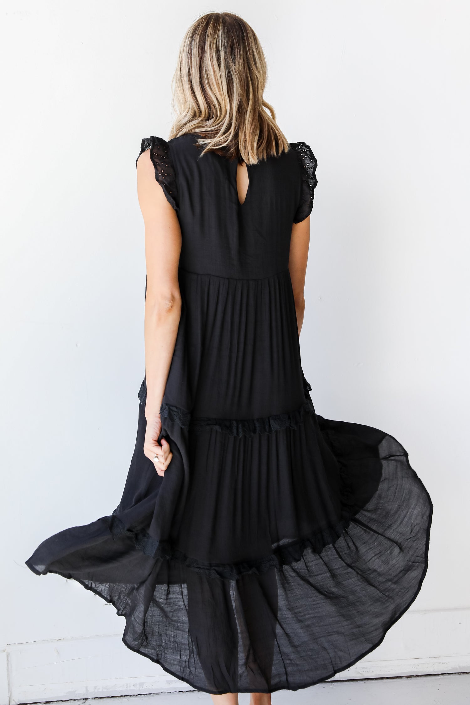 Eyelet Tiered Midi Dress back view