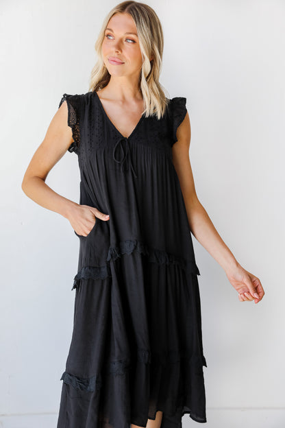 Eyelet Tiered Midi Dress front view