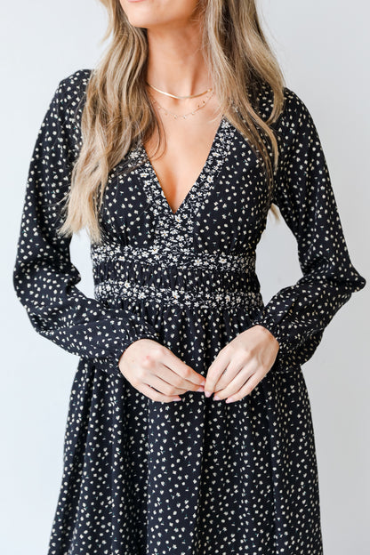 black Floral Midi Dress close up