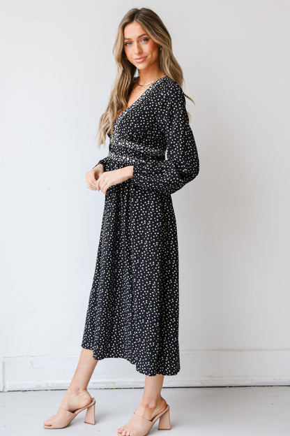 black Floral Midi Dress side view