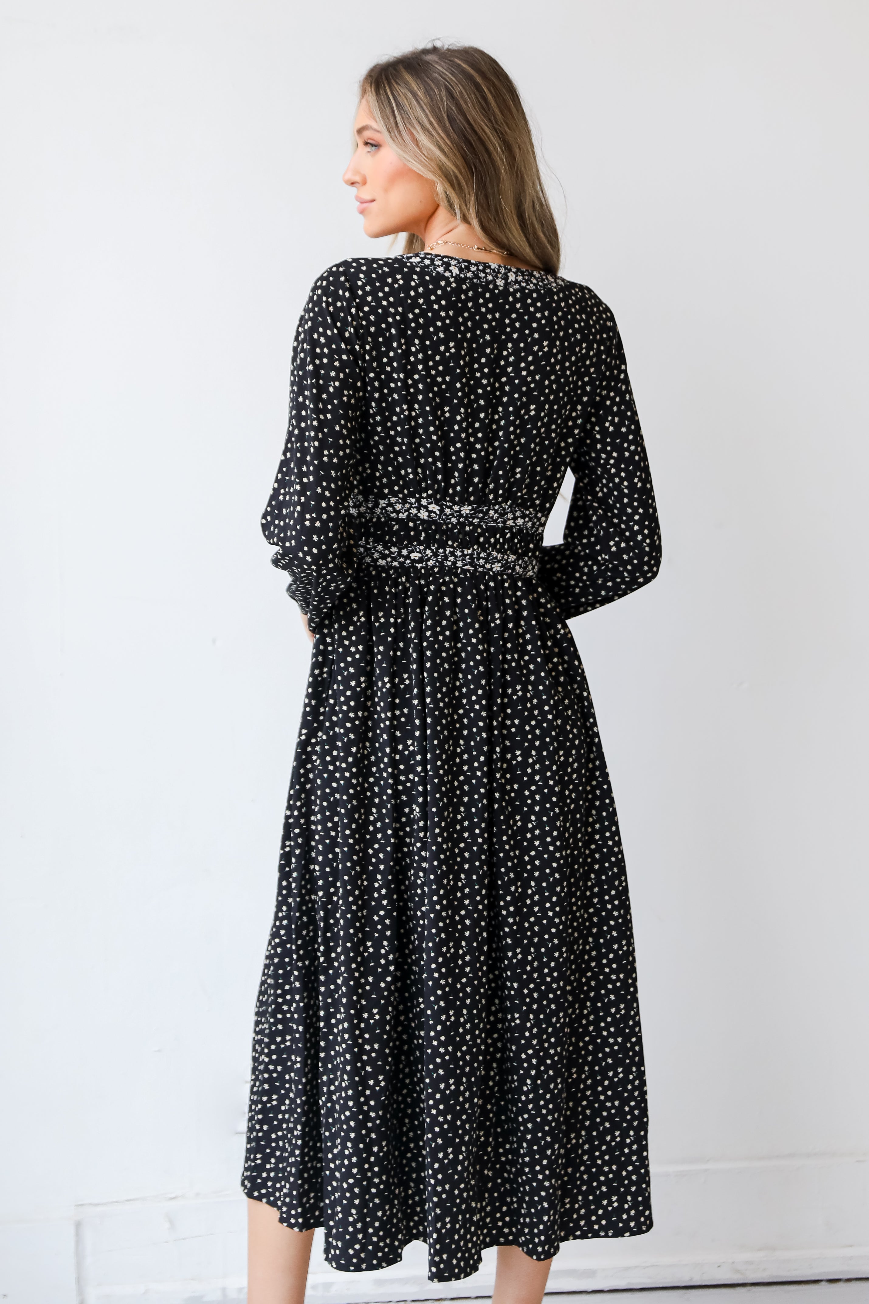 black Floral Midi Dress back view