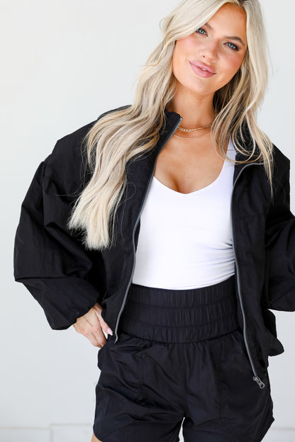 black Windbreaker Jacket close up