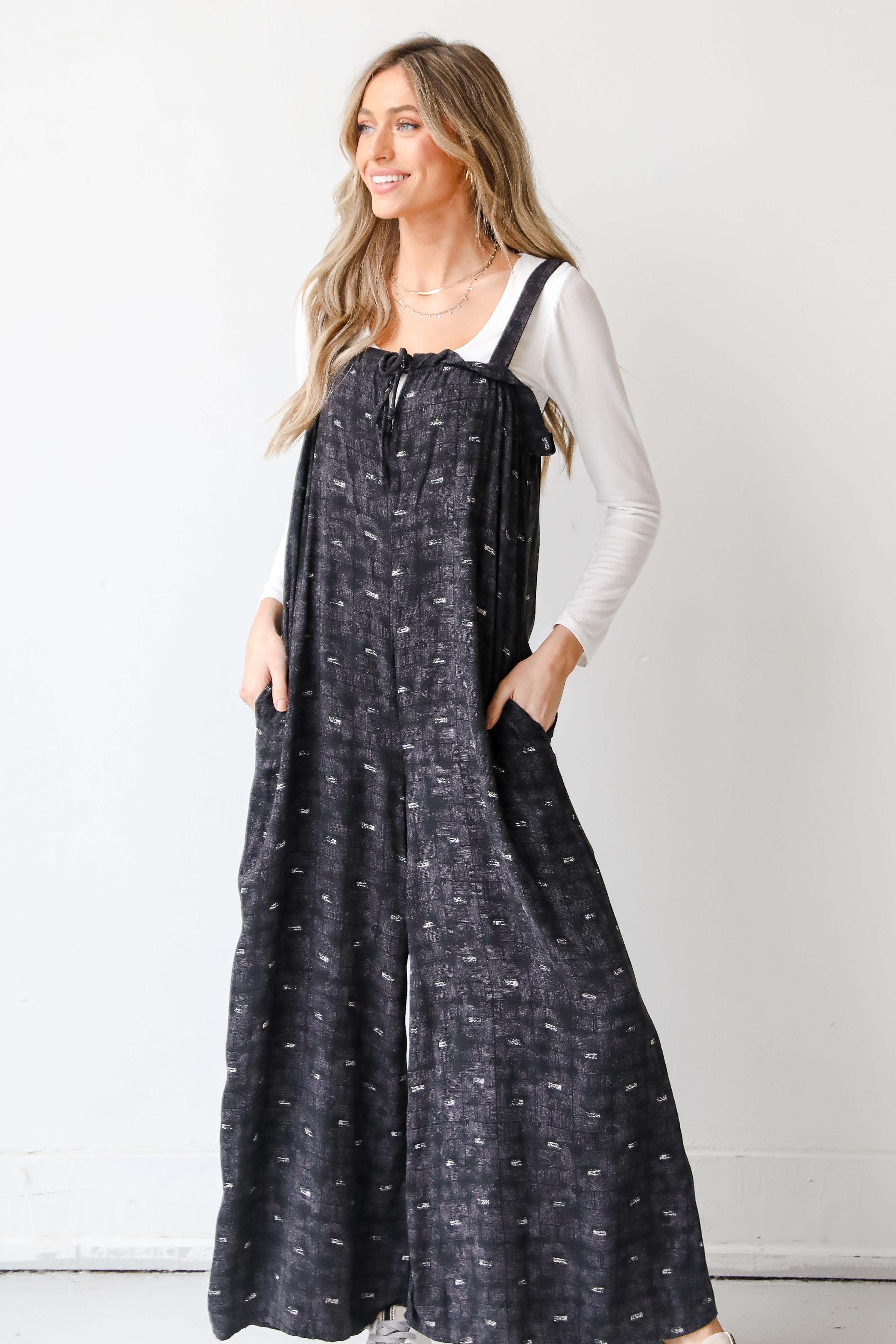 printed wide leg Jumpsuit on model