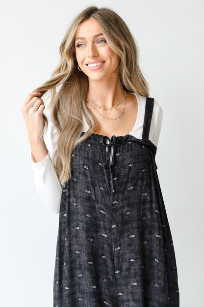 printed wide leg Jumpsuit close up