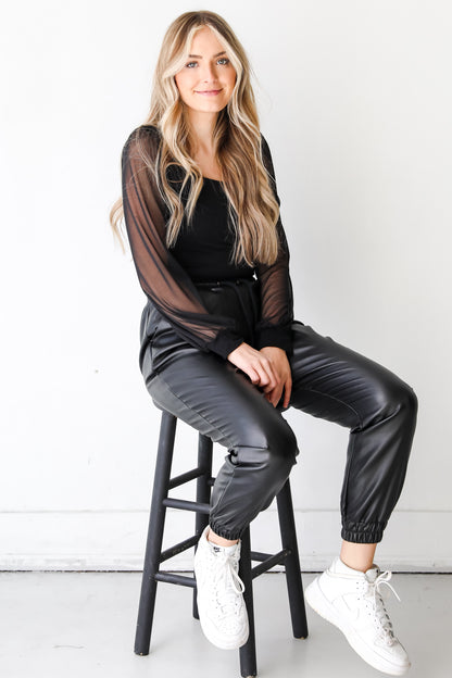 Leather Joggers close up