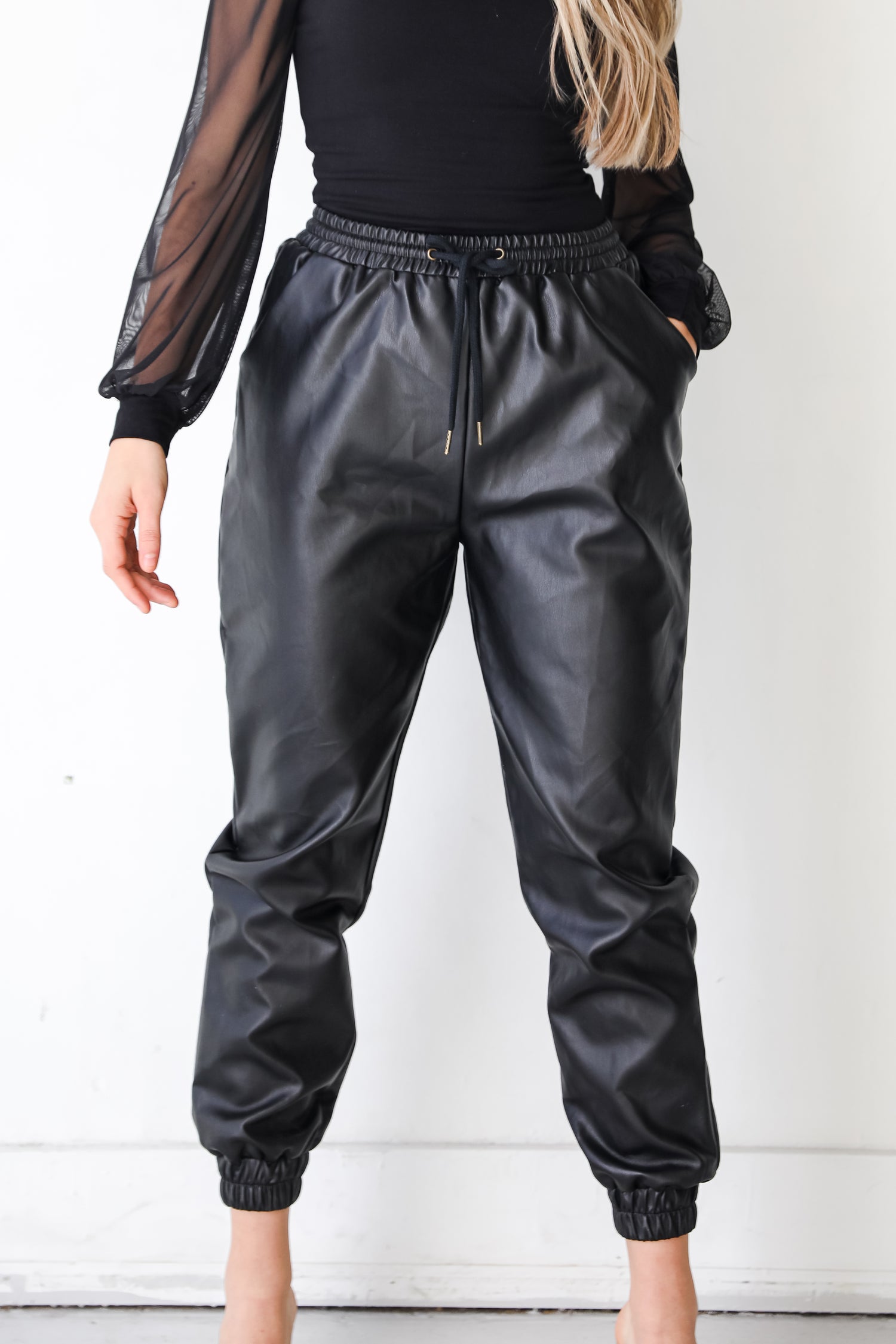 Leather Joggers close up