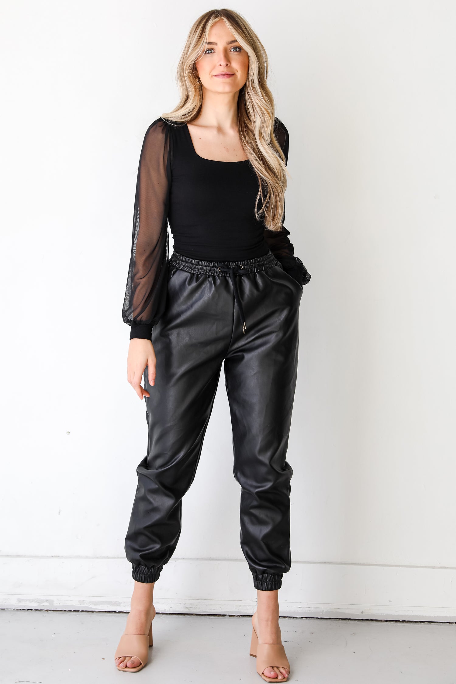 Leather Joggers front view