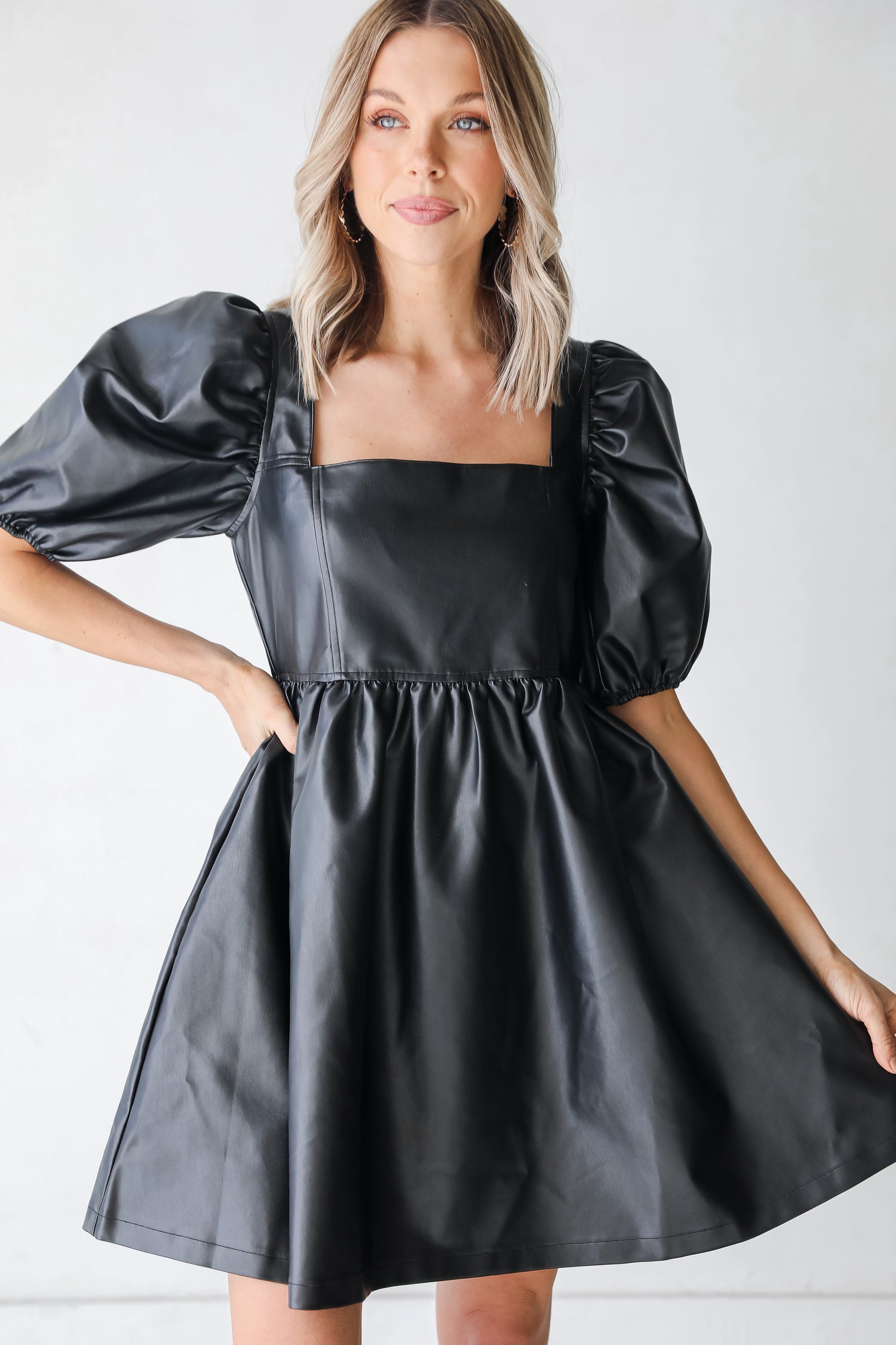 Leather Mini Dress on dress up model