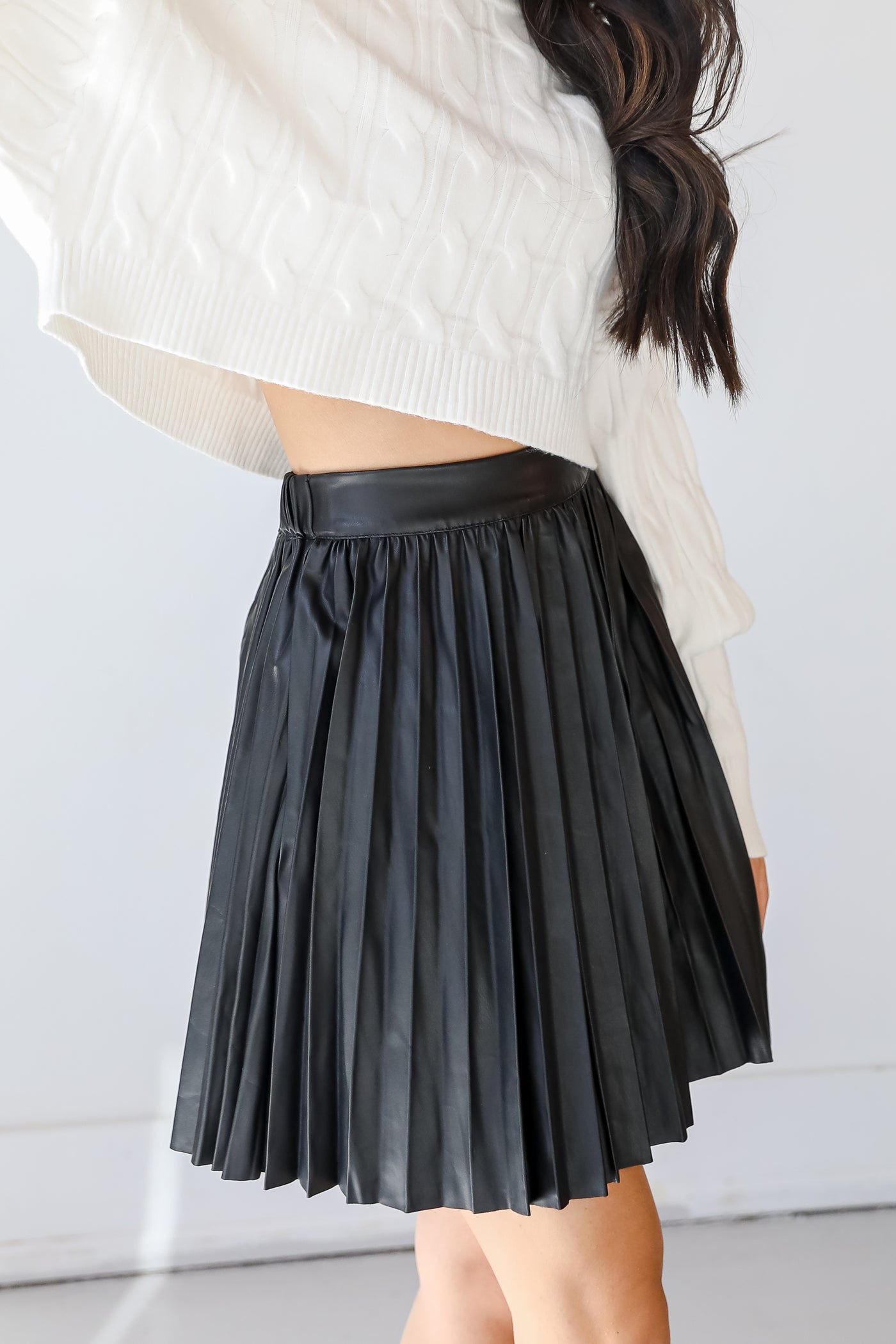 Pleated Faux Leather Skirt side view